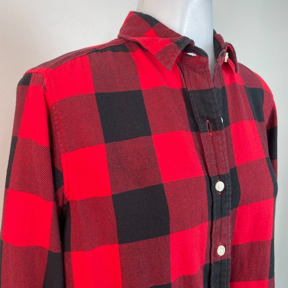 Levi's Top XS Red Black Buffalo Check Plaid Flannel Boyfriend Fit Shirt Women's - Picture 2 of 13